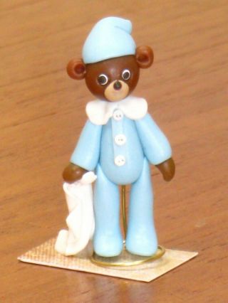 Lori Ann Potts - Bear In Blue Pajamas W/ His " Lovey " Artisan Dollhouse Miniature