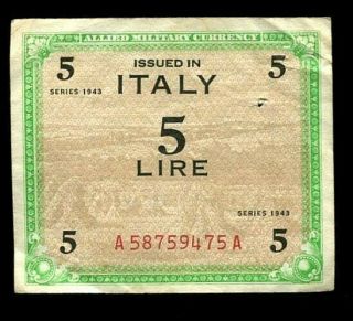 5 Lire Italy - Allied Military Currency - 1943