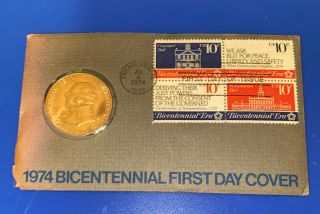 1974 Bicentennial First Day Cover With John Adams Bronze Medal