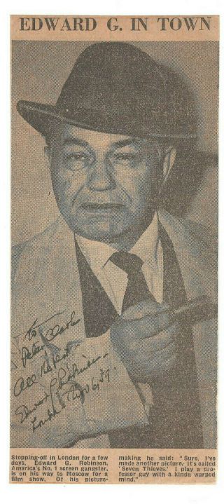 Edward G.  Robinson Signed Newspaper Photo London,  1959 / Actor Autographed