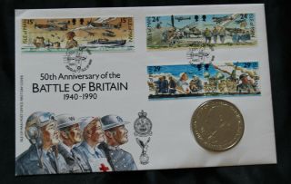 1990 50th Anniversary Of Battle Of Britain Isle Of Man Churchill Coin Cover