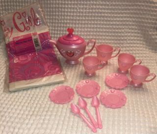 15 Fifteen Piece Pink Plastic Barbie Tea Party Set Mattel Inc,  Girls Fun 1996
