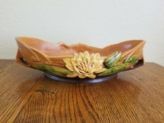 Roseville U.  S.  A.  Pottery Water Lily Peach Orange Tan Console Bowl 443 - 12 "