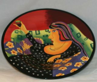Vintage Mary Naylor Designs Oversized Hand Painted Ceramic Bowl Woman With Wine
