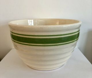 Antique Vintage Stoneware Yellow Ware Beehive Mixing Bowl Green Stripes