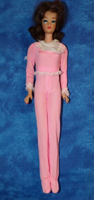 Vintage Barbie Superstar Era Pale Pink One Piece Pajamas White Lace Trim Exc