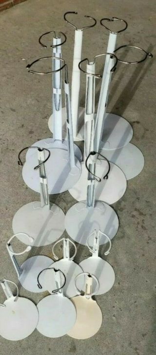 14 Metal Adjustable Doll Stands; Various Sizes