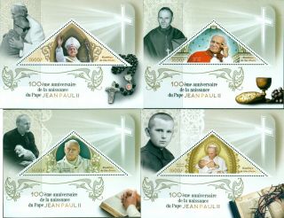Pope John Paul Ii 100th Anniversary Religion Vatican Mnh Stamps Set 4 Sheets