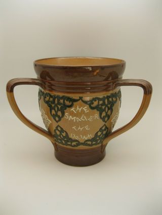 Large Old Doulton Lambeth 4 Color 3 Handle Loving Cup W William Penn Quote