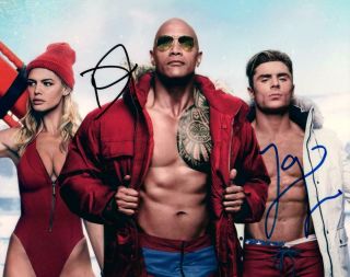 Dwayne Rock Johnson Zac Efron Baywatch Signed 8x10 Photo Autographed Picture