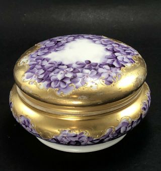 Antique Elite Limoges France Hand Painted China Floral Powder Jar Dresser Box