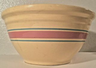 Vtg Mccoy Pottery Oven Ware Mixing Dough Bread Bowl 12 Pink Blue Yellow Ware
