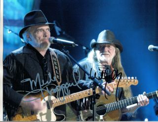 Wllie Nelson Merle Haggard - =2= - Double Hand Signed Autographed Photo With
