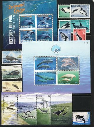 Whales And Dolphins On Stamps,  Marine Life Mnh Vf Sets,  Sheets On 3 Pages