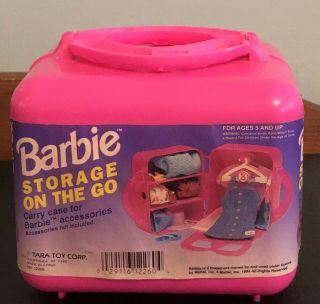 Vintage Barbie On The Go Travel Case Storage Box Tara Toy Handles Hangers
