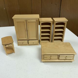 1:12 Dollhouse Miniature Living Room Furniture - Armoire Bookcase Coffee Table