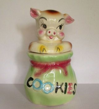 Vtg.  American Bisque " Pig In A Poke " Two Piece Cookie Jar