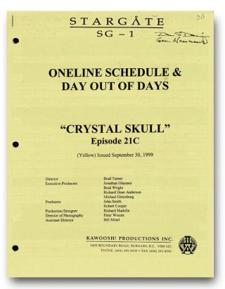 Don S.  Davis Personal Stargate Shooting Schedule 