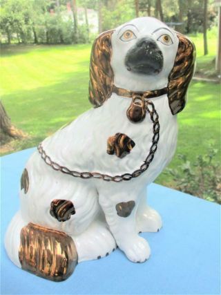 10.  5 " Antique Staffordshire Copper Lustre Porcelain Spaniel Dog Figurine