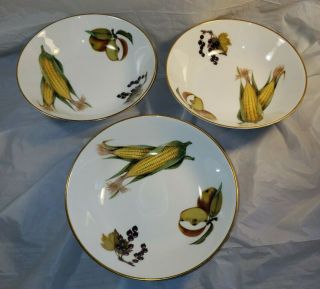 Royal Worcester Evesham Gold 3 Coupe Soup/cereal Bowls Made In England