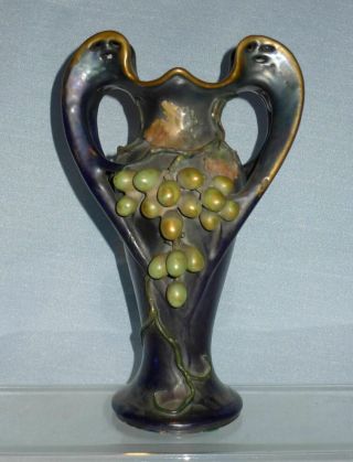 Antique Amphora Large Art Nouveau Vase With Grapes On Vine.  Vintage,  Old,