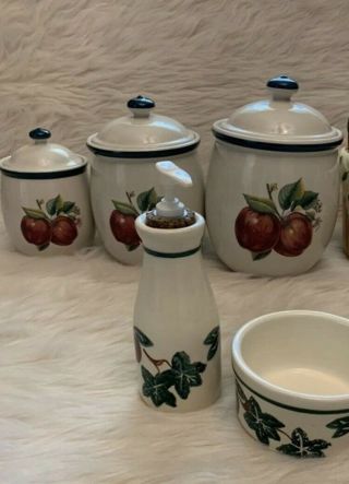 Apple Casuals By China Pearl Set Of 3 Canisters With Detergent Pump And Dish