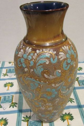 Doulton Lambeth Slaters Gilt Bronze Stoneware Vase 1894 11 In