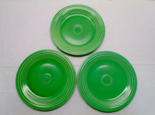3 Vintage Fiesta Ware Hlc Green Fiestaware 10 3/8 " Dinner Plates - No Chips