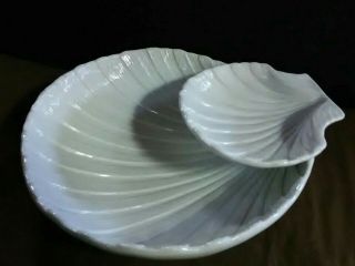 Exquisite Vtg.  Italian Pottery Sculptured White Shell Dip/Serving Tray,  Signed 2