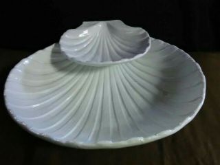 Exquisite Vtg.  Italian Pottery Sculptured White Shell Dip/Serving Tray,  Signed 3