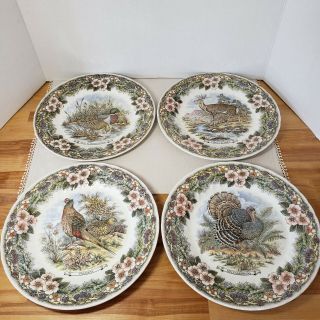 Churchill Myott Wildlife 10 " Dinner Plates (4) Duck/deer/turkey & Pheasants