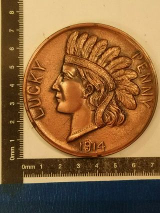 1914 1 Cent Coin Usa " Indian Head " Souvenir Lucky Penny Majestic Cafe Tacoma