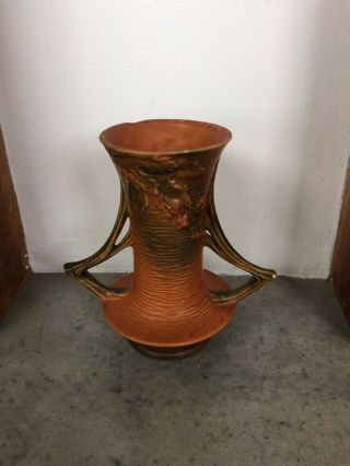 Vintage 1941 Roseville Pottery Bushberry Vase.  Brown Woodland Orange 34 - 8