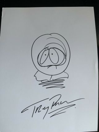 Trey Parker Signed Drawing Kenny South Park In Person W/