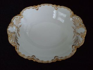 French Haviland China Oval Veggie Serving Bowl 10in White W Gold Sch17 Limoges