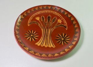 Ned Foltz Pottery Plate Redware Decorated Compass Design W/ Wheat Reinholds Pa.