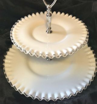 Fenton Silver Crest Two Tiered Serving Tray Large Size Bottom Plate 12 In.  Top 8