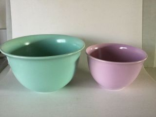 2 Vernon Kilns Nested Mixing Bowls Modern California Pottery Aqua Green & Orchid