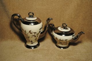 2 Vintage Matching Myott England Teapots Old Silver Lustre Hand Painted 1505f