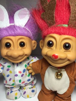 Vintage Russ Troll Dolls - Easter Bunny And Red Nose Reindeer