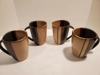 Set Of 4 Better Homes And Gardens Bazaar Brown Coffee Cup 4 3/4 " 4.  75 "