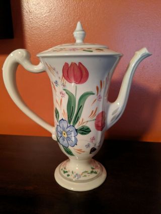 (estate) Signed Blue Ridge China Tall Teapot Or Chocolate Pot Floral Pattern Nr