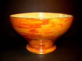 Antique T & V Limoges Centerpiece Bowl 10.  5 X 6.  25 Orange & Gold Lustre Exl Cond