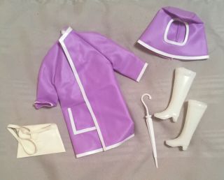 Vntg 60s Barbie Clone Maddie Mod Slick Chick 1726 Complete Purple Mod Raincoat