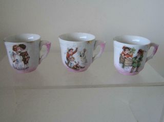 Antique Victorian Child’s German Transfer Cup Tea Cups Mugs Germany Set Of 3