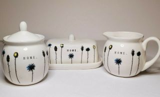 Rae Dunn " Home " Wild Flowers Creamer,  Sugar Bowl W/ Lid And Butter Dish