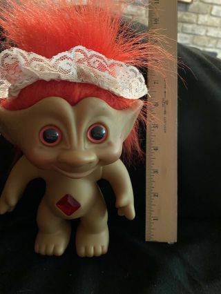 Vintage Ace Novelty Troll Doll Red Hair Jewel On Belly Very 7 Inch