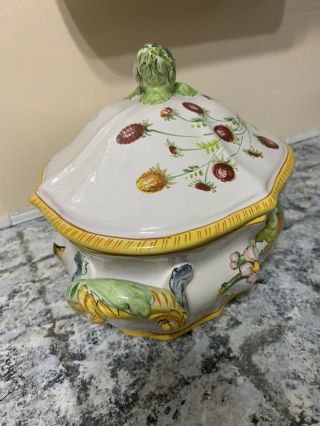 HAND PAINTED CANTAGALLI SOUP TUREEN ITALY 14x8 3
