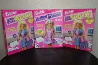 1996 Barbie Fashion Designer Cd - Rom & 2 Refill Kits (one Nib) Windows Only