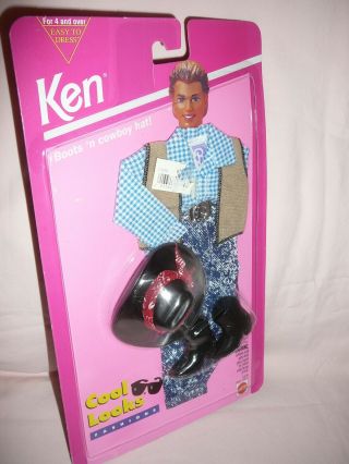 Ken Easy To Dress Boots & Hat Western Cowboy Outfit Nrfp For Little Fingers
